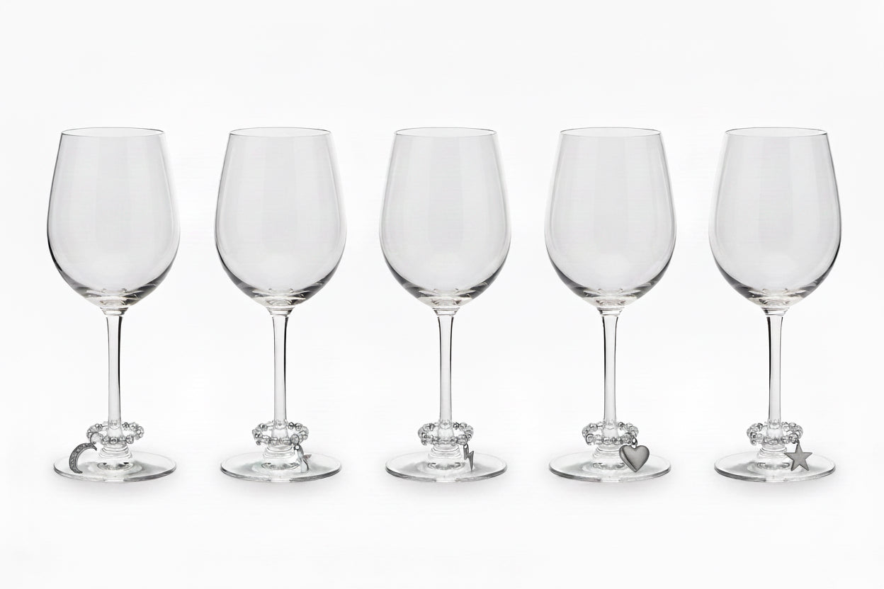 20429 - Wine Markers Set of Five Silver Brushed Shapes 6" |12-25|