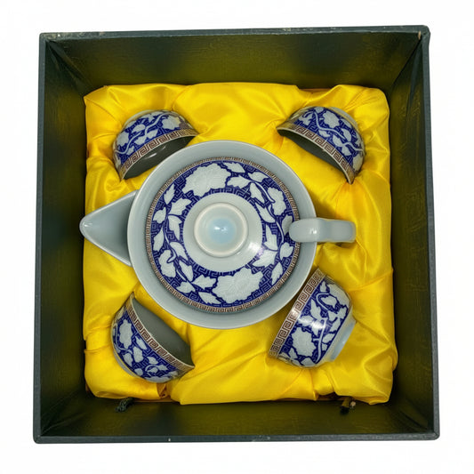 6665 - 5 pcs Blue Tea Set with White Leaves |8-14|