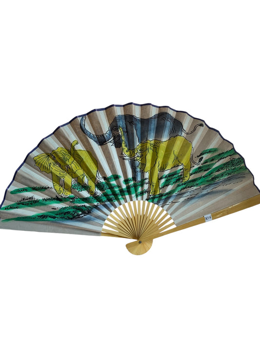 36518 - 19.25" Wood Fan w Elephant Design |W-25|
