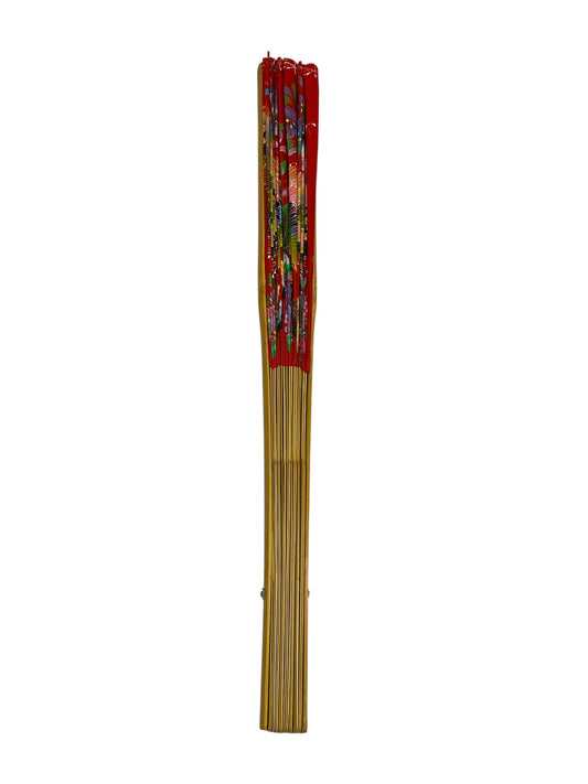 12769 - Hand Painted 40" Fabric Fan Red With Two Striking Peacocks |W-20|
