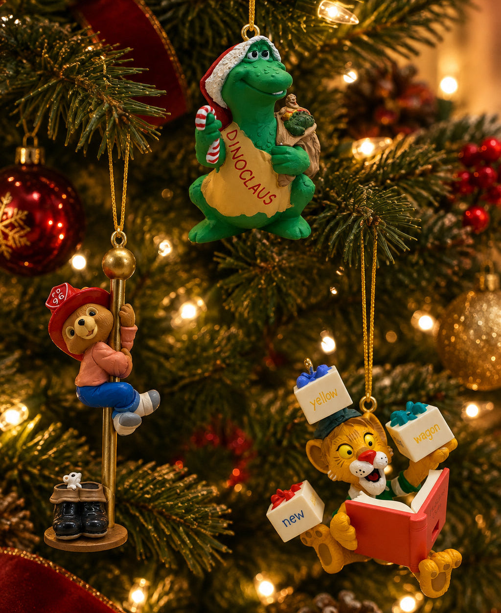 15735 - Hallmark Set of Three Dinoclaus 1991, Lionel Plays with Words, Hurring Downstairs Ornaments |TBD|