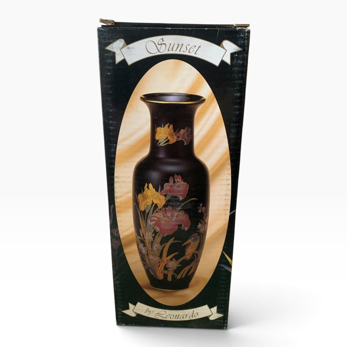 18028 - 11" Black Vase with Birds and Yellow Flowers |25-8|