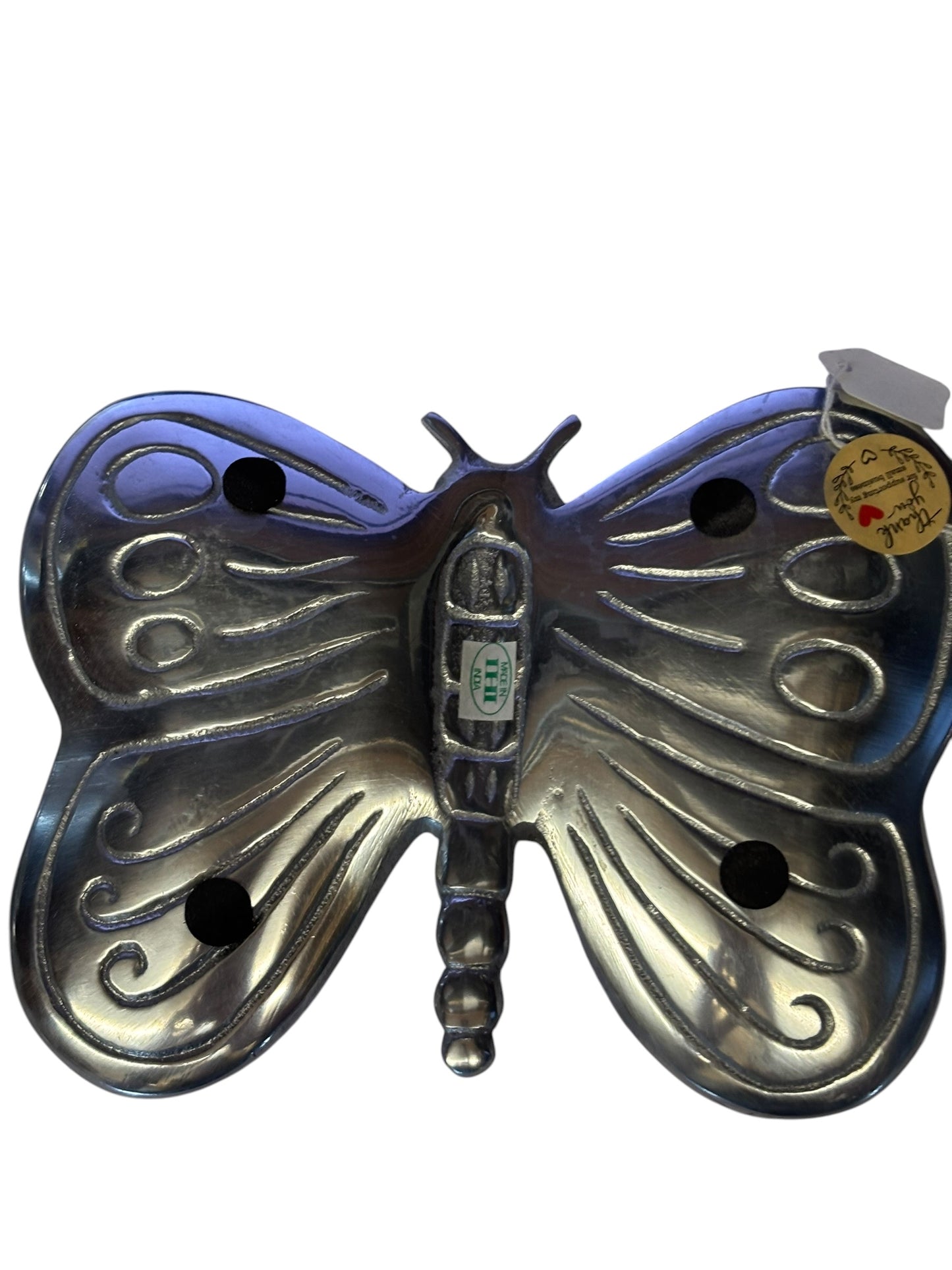 27484 - Heavy 7" Silver Butterfly Trinket Dish |10-15|