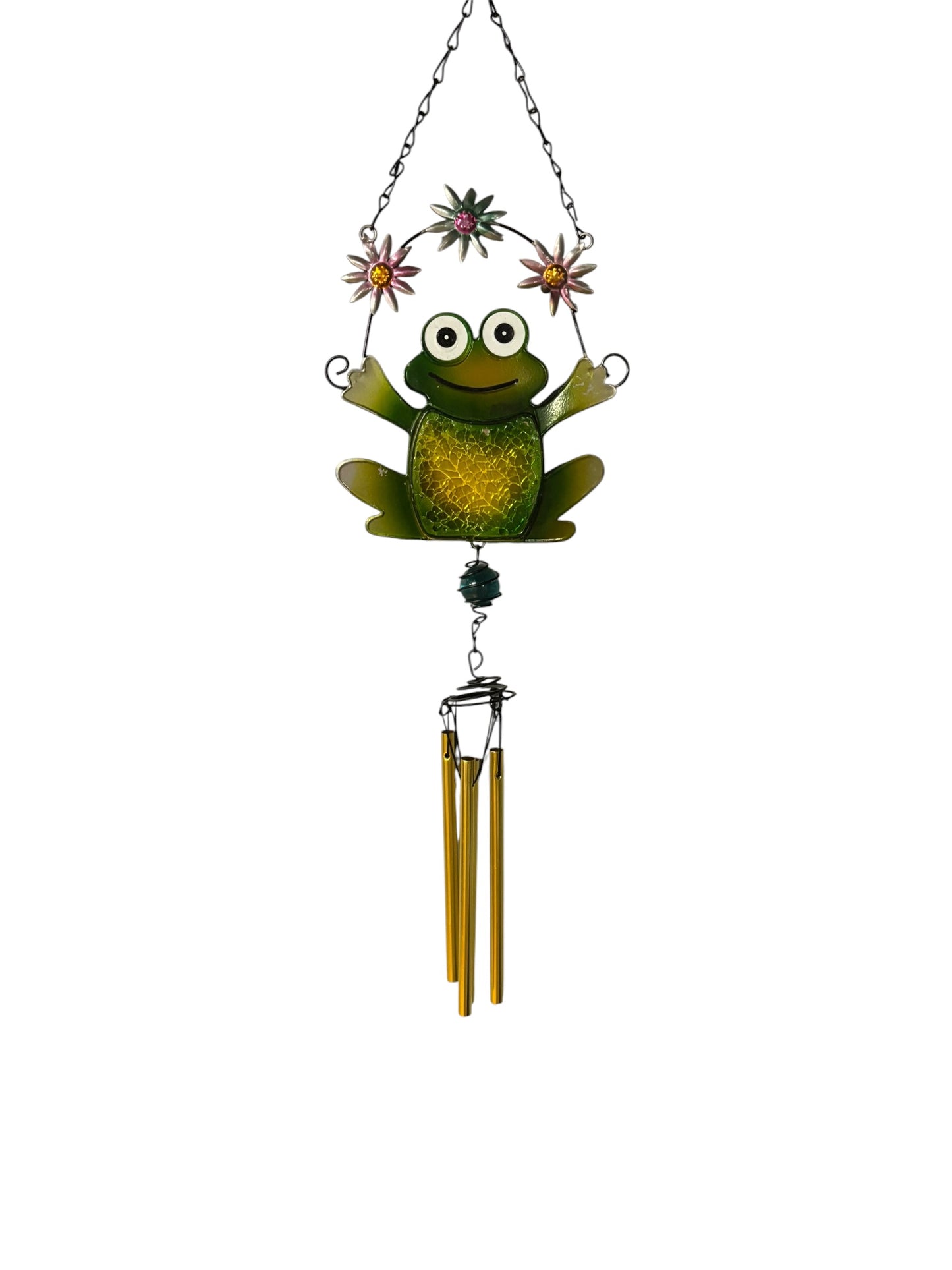 2940 - 23" METAL Frog Juggling Flowers Chime |G-8|