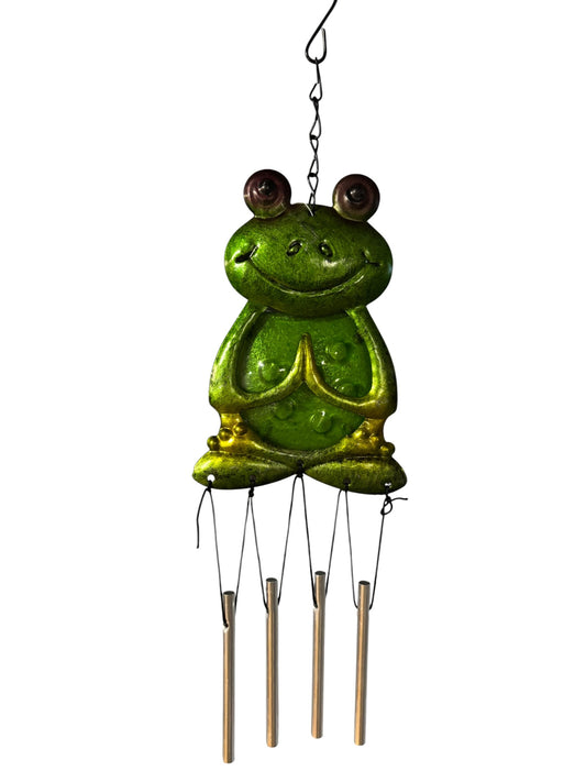 29795 - 12" Metal and Glass Yoga Frog Windchime |G-4|