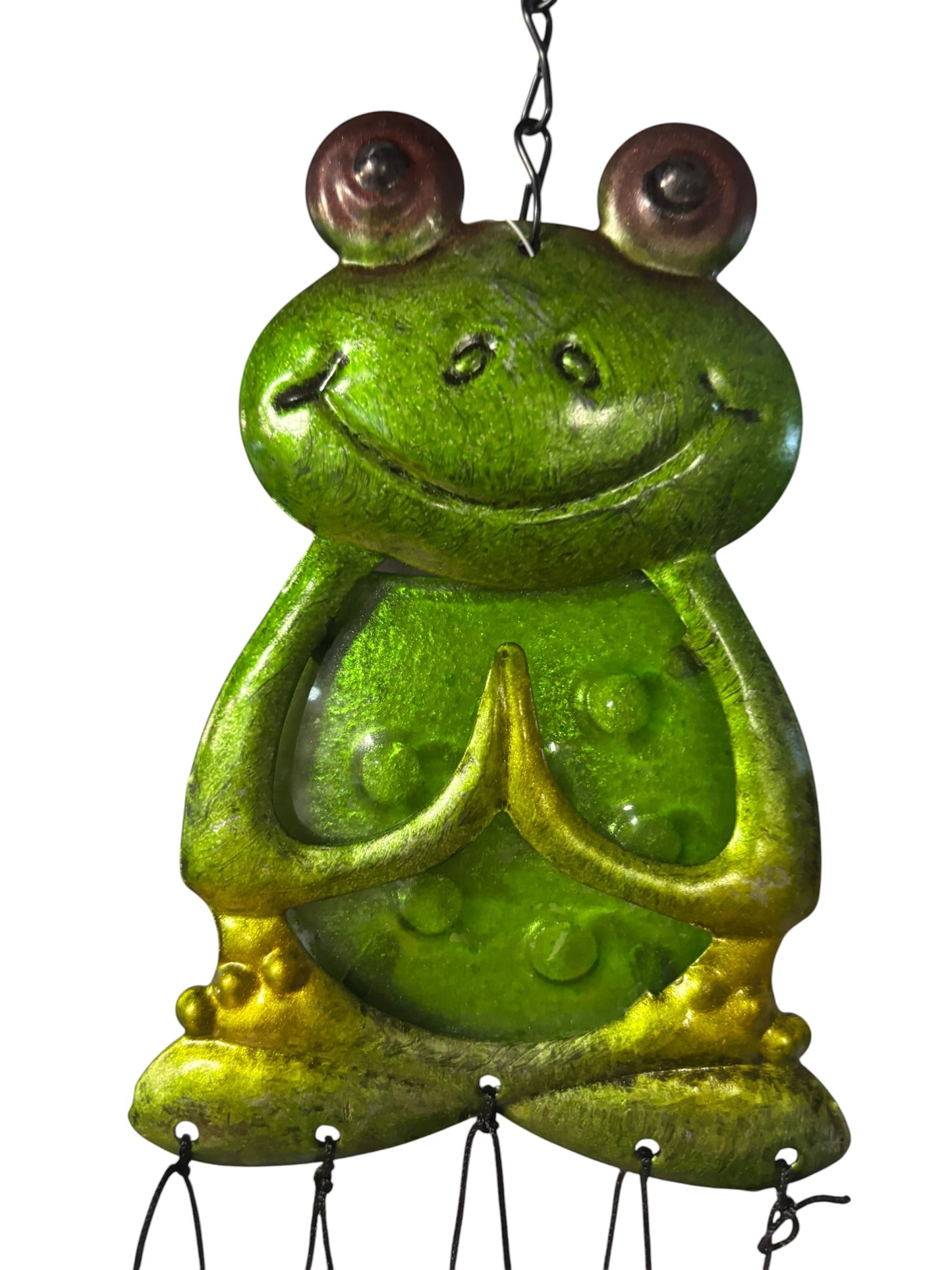 29795 - 12" Metal and Glass Yoga Frog Windchime |G-4|