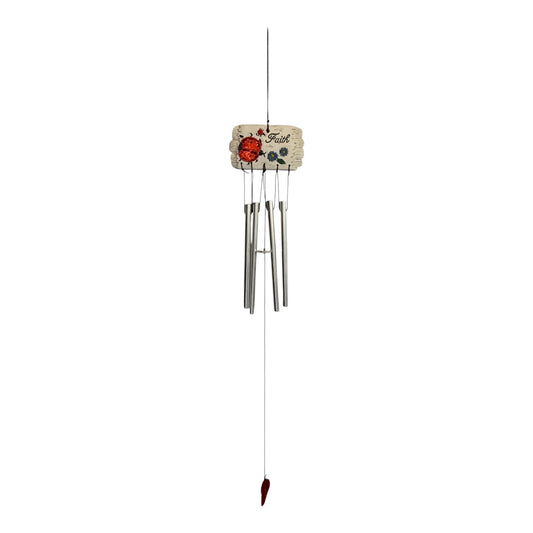 24729 - 22" Metal and Ceramic Faith Ladybug Wind Chime |G-7|