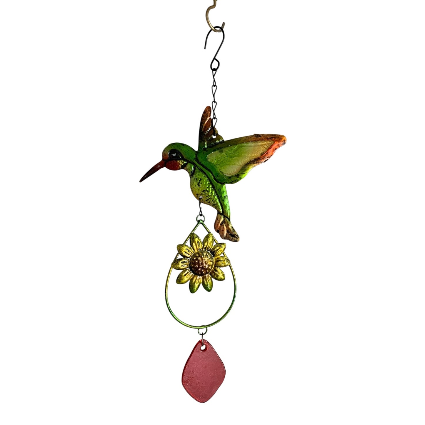 22101 - Metal and Crystal 12" Windchime Hummingbird Charm |G-7|