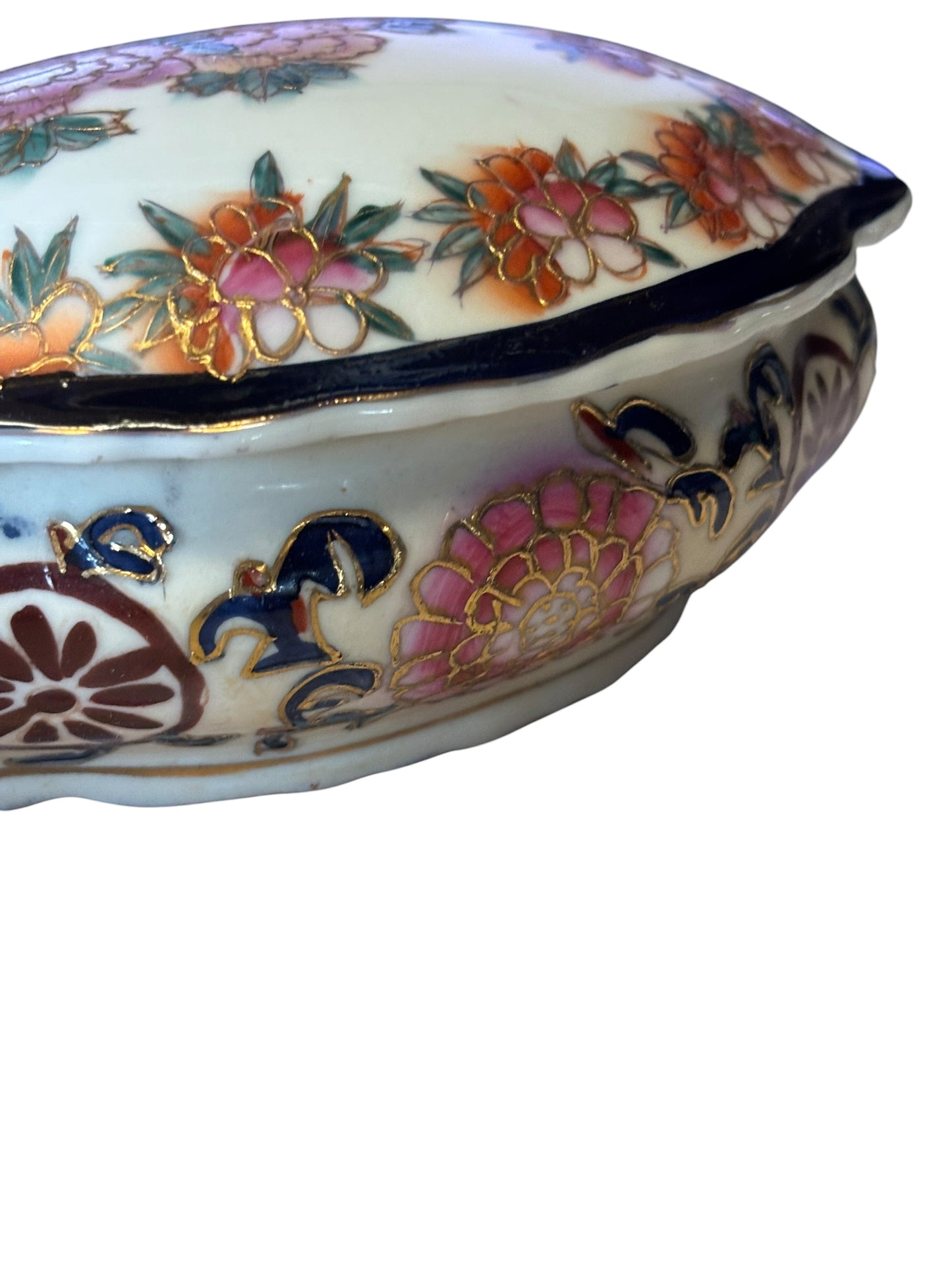 12637 - Vintage - 6" Satsuma Oval Trinket Box |F-15|