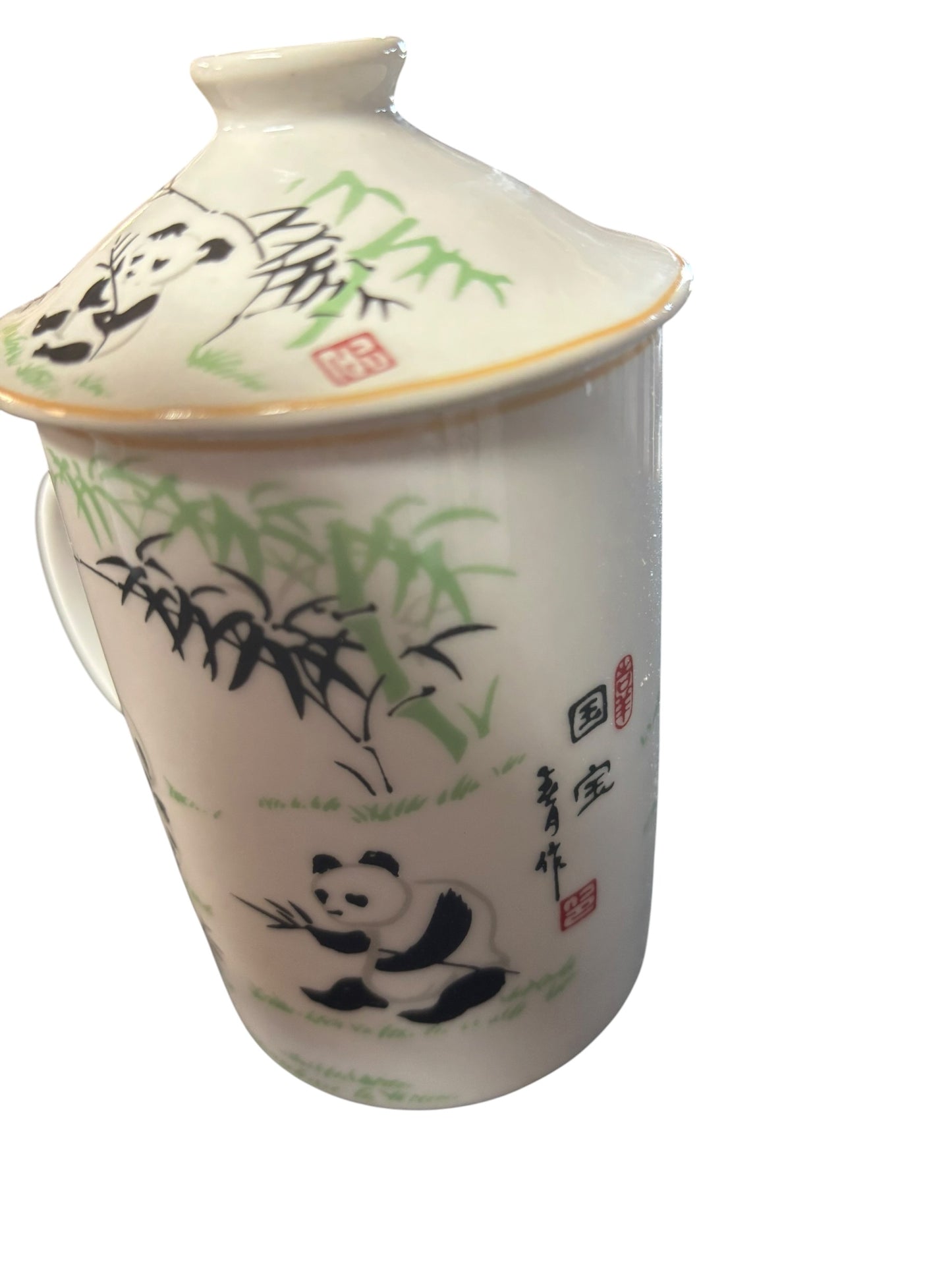 3545 - Set of Two Ceramic 10 oz Tea Cups Panda and Bamboo |10-15|