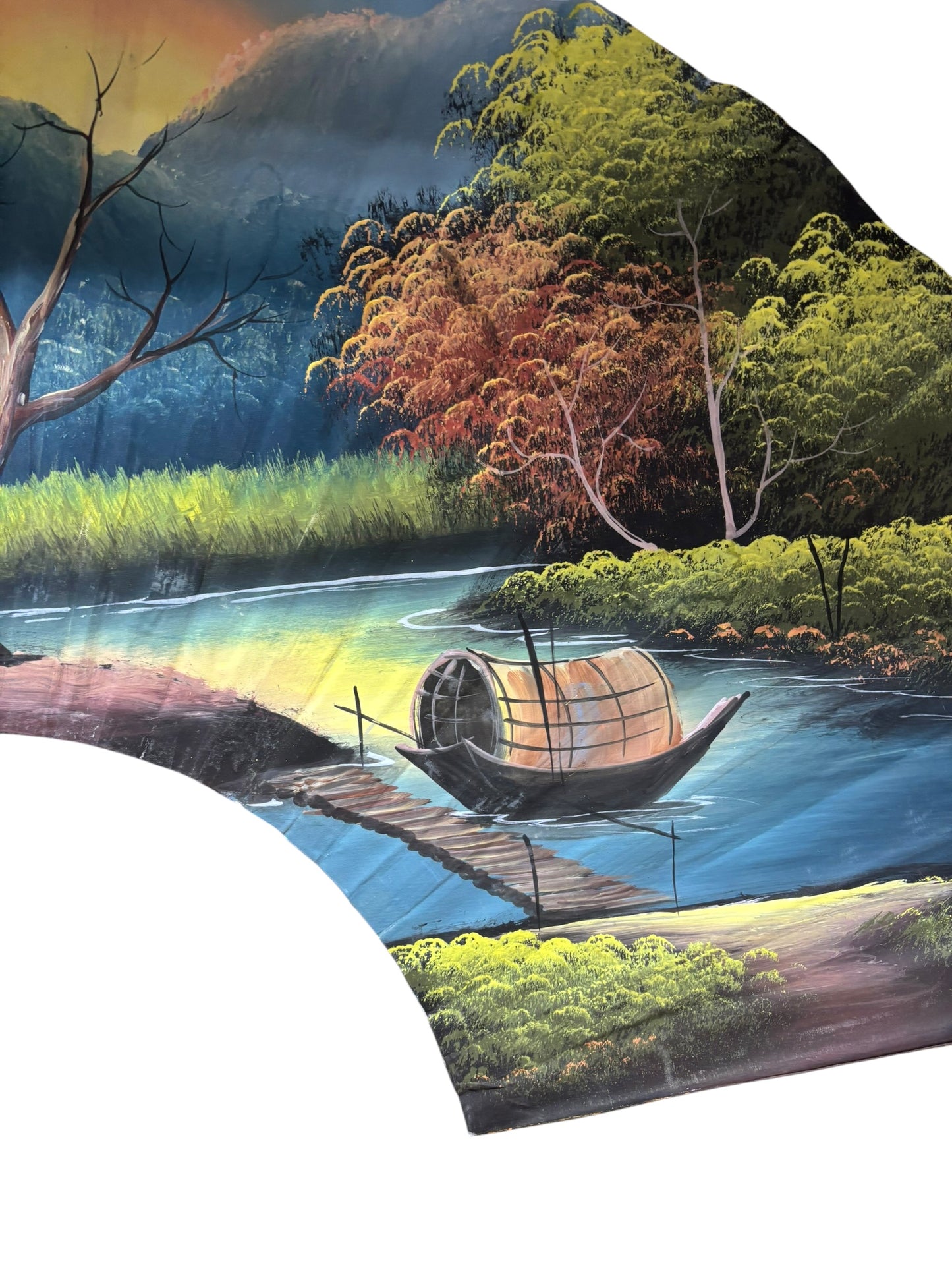 12777 - Hand Painted 40" Fan Village Sunset |W-25|