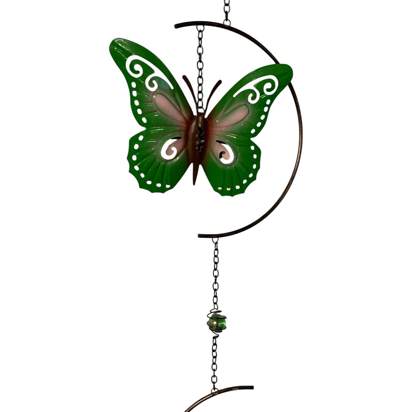 720 - 30" METAL AND GLASS Green & Pink Butterfly Chime |G-7|
