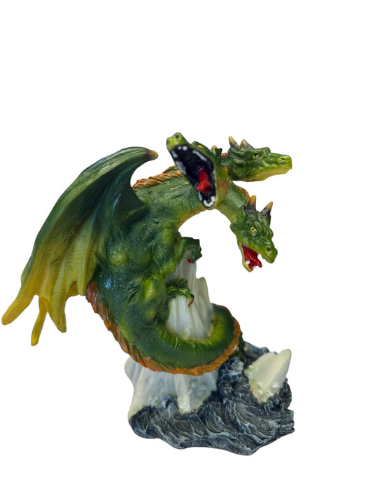 40532 - Three Headed 5" Resin Green Dragon on Ice |Store|