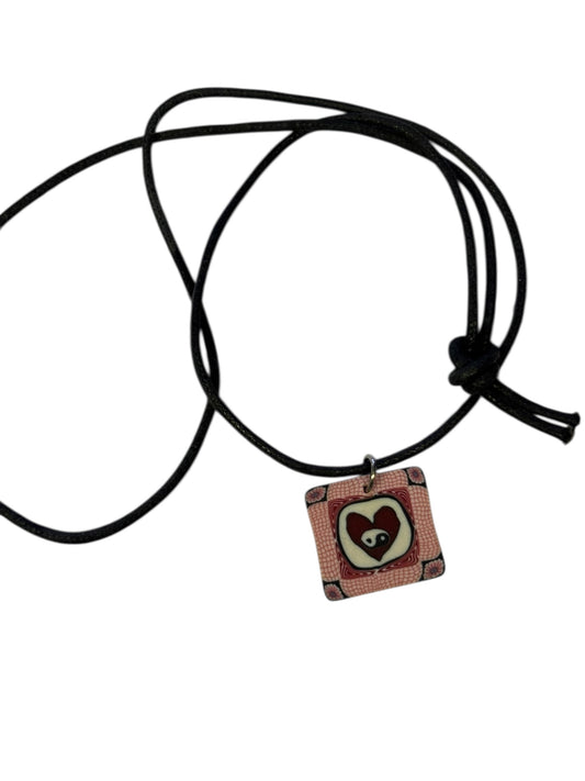 22750 - Fimo Heart Yin Yang Square Pendant Necklace |Clear-227|