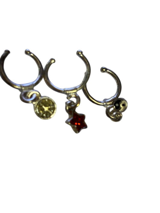 40376 - Set Of 3 Body Clip Charms Star Yin Yang Peace Sign Jewelry Clips |Clear-227|