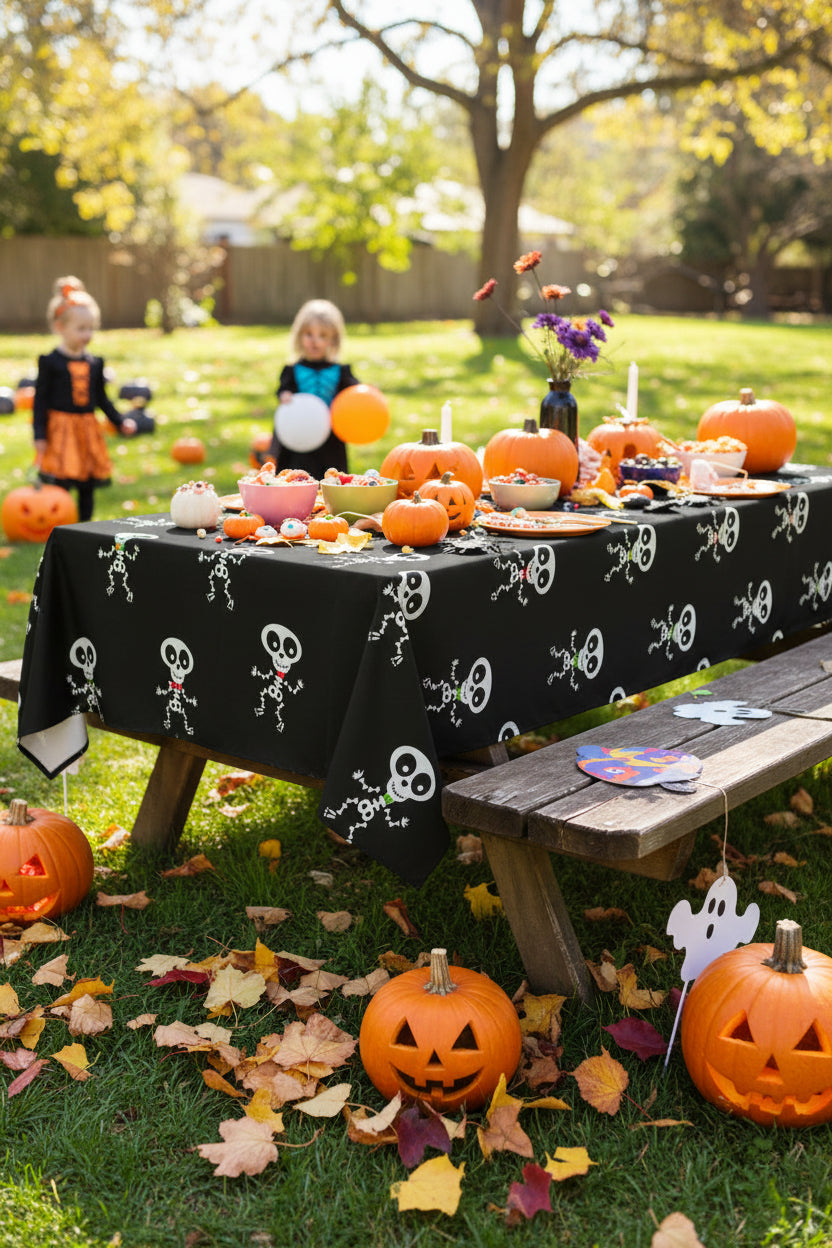 560 - Halloween Skulls & Skeletons Rectangular Plastic Tablecloth - 51x72 |TBD|
