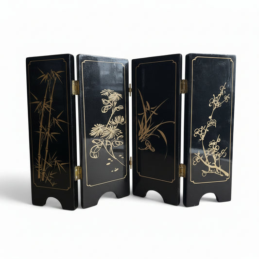 6534 - 14" Four Piece Mother of Pearl Black Fold Screen |26-3|
