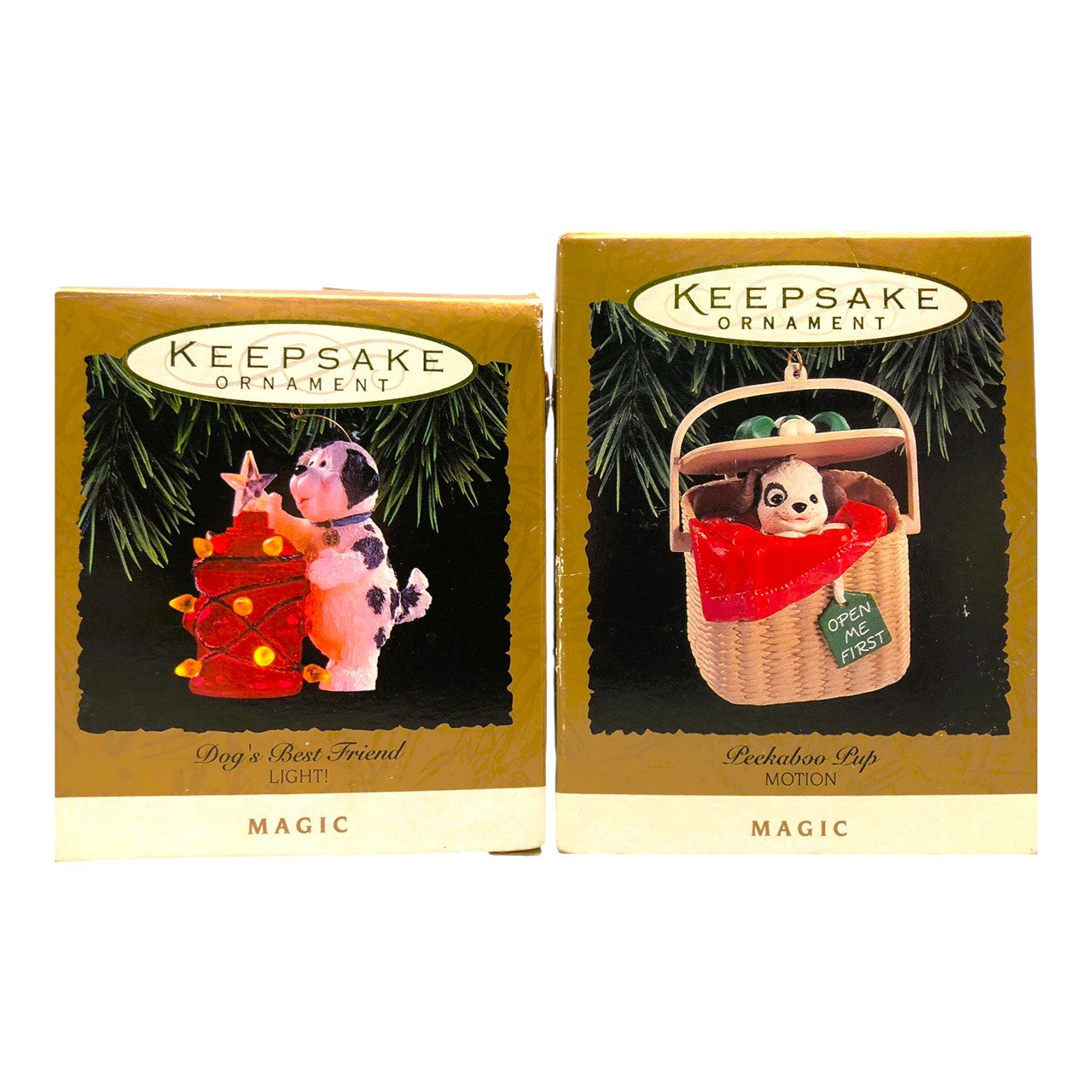 530 - Set of 2 Merry Doggy Christmas Ornaments with Dog's Best Friend Peekaboo Pup |Pod 1-74|