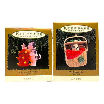 530 - Set of 2 Merry Doggy Christmas Ornaments with Dog's Best Friend Peekaboo Pup |Pod 1-74|
