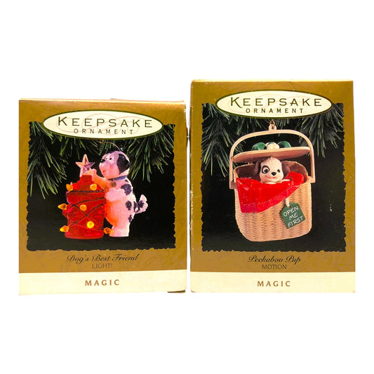 530 - Set of 2 Merry Doggy Christmas Ornaments with Dog's Best Friend Peekaboo Pup |Pod 1-74|