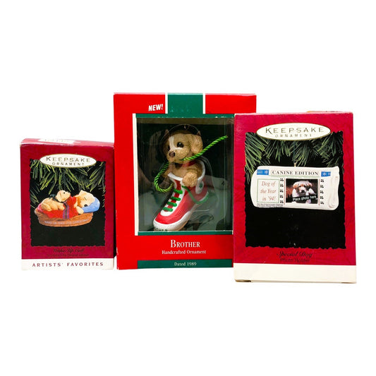 551 - Set of 3 Hallmark Keepsake Puppy Ornaments - Brother Wake-Up Call Special Dog |Pod 1-74|