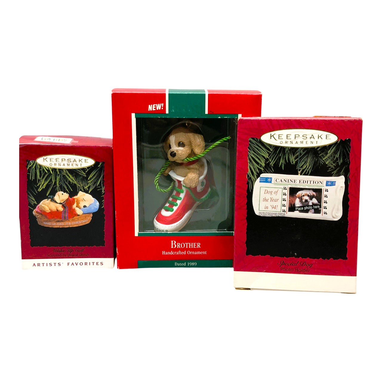 551 - Set of 3 Hallmark Keepsake Puppy Ornaments - Brother Wake-Up Call Special Dog |Pod 1-74|