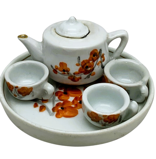 1334 - 4" Tea Set Mini Orange Flowers |21-22|