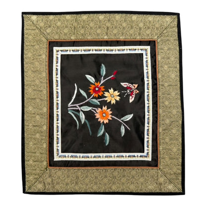 1679 - Vintage Silk 11" Square Flowers & Butterfly Embroidered Doily 28 |17-30|