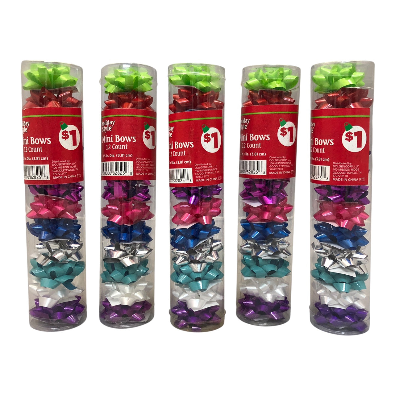 1759 - Set of 5 Mini Bows with 12 Count Assorted Lime |21-27|