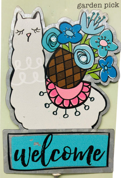 2090 - Welcome Llama 16" Metal Garden Pick |Pod 1-23|