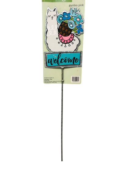 2090 - Welcome Llama 16" Metal Garden Pick |Pod 1-23|