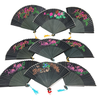 2431 - Assorted Set of Four Black Bamboo Folding Fan 9-Inch |12-24.5|