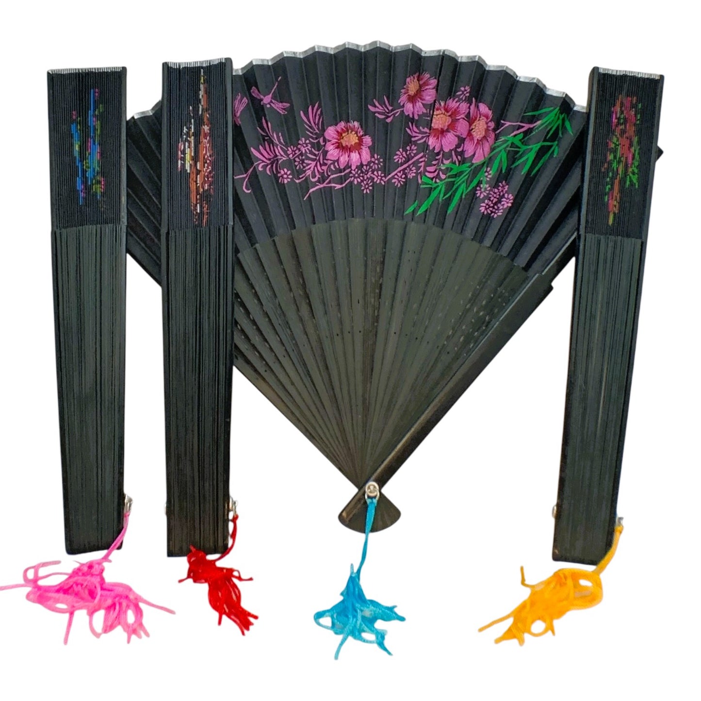 2431 - Assorted Set of Four Black Bamboo Folding Fan 9-Inch |12-24.5|