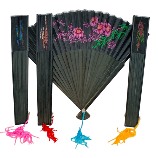 2431 - Assorted Set of Four Black Bamboo Folding Fan 9-Inch |12-24.5|
