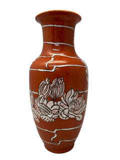 2933 - 8" Rust Red Vase Lotus Flowers |18-18| |Pod-3|