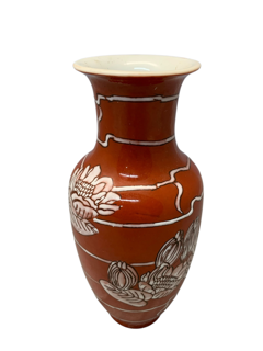 2933 - 8" Rust Red Vase Lotus Flowers |18-18| |Pod-3|