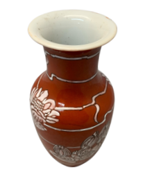2933 - 8" Rust Red Vase Lotus Flowers |18-18| |Pod-3|
