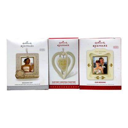 3230 - Set of 3 Hallmark Keepsake White Wedding Christmas Elegant Decorative Piece |Staged|