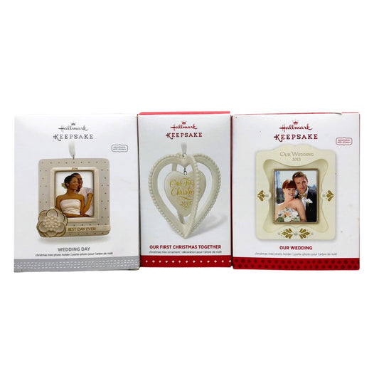 3230 - Set of 3 Hallmark Keepsake White Wedding Christmas Elegant Decorative Piece |Staged|
