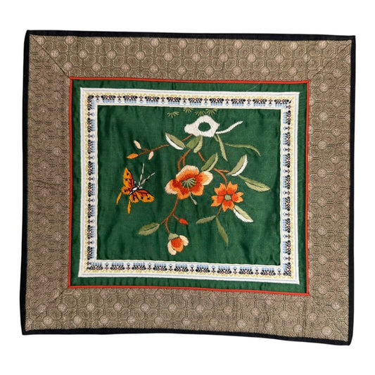 3265 - Vintage Silk 11" Square Embroidery Doily Butterfly & Flowers |17-30|