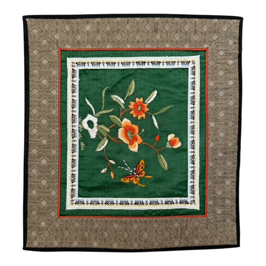 3378 - Vintage Silk 11" Square Embroidery Doily Butterfly and Flowers |17-30|
