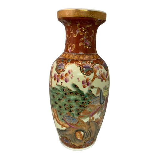 4450 - 18" Satsuma Vase with Peacock Design for Elegant Home Decor and Garden Display |10-16|