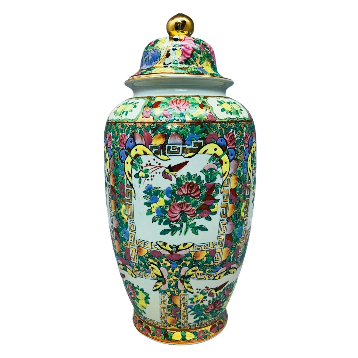 4535- 13-Inch Satsuma Ginger Jar With Birds And Flowers Gorgeous Porcelain Vase Hand Painted |10-16|