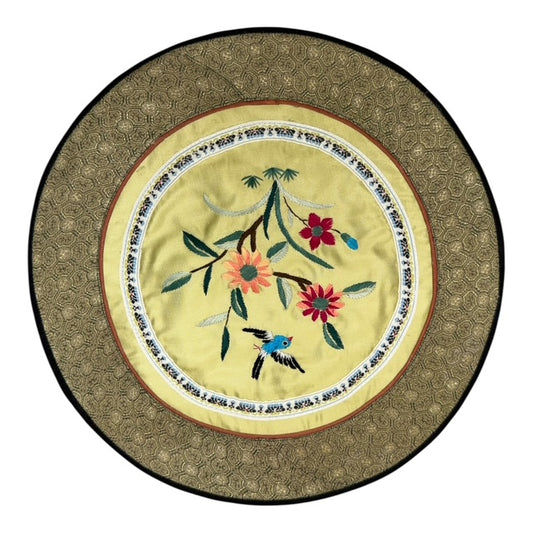 4695 - Vintage Silk 11" Round Embroidery Doily Featuring Beautiful Blue Bird and Flowers |17-30|