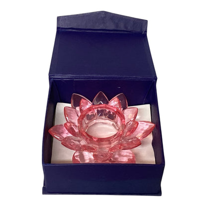 4884 - Pink Crystal Lotus Candle Holder 4.5 Inch Glass Flower Centerpiece |Store|
