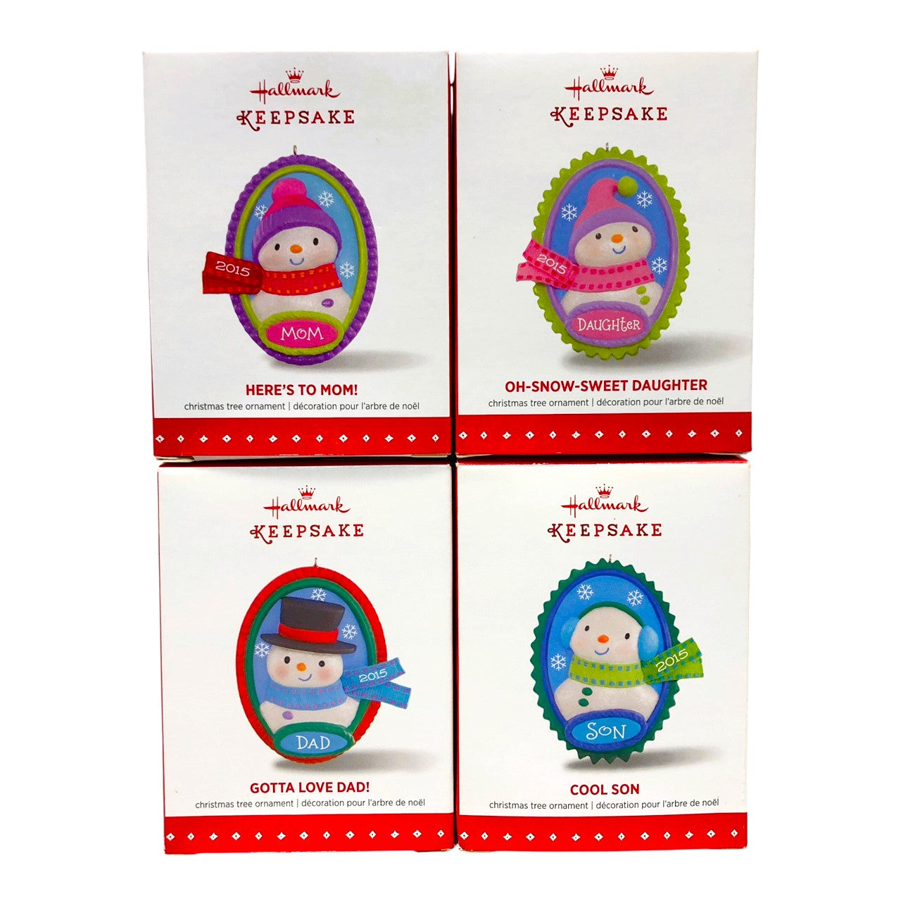 4998 - Set of 4 Sweet Snowman Family Hallmark Keepsake Ornaments with Cool Son and Sweet Daughter |Pod 1-70|