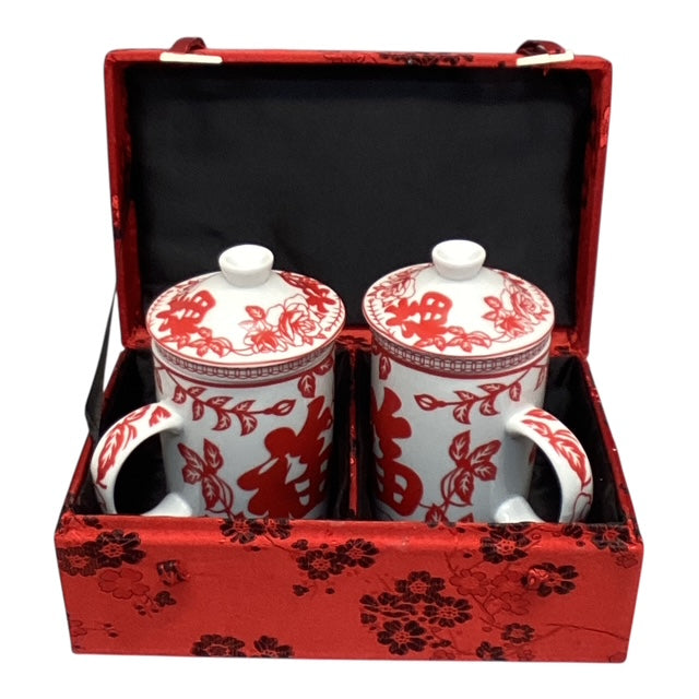 5042 - Red Cherry Blossom Tea Set Set of 2 Cups With Strainer |21-27|