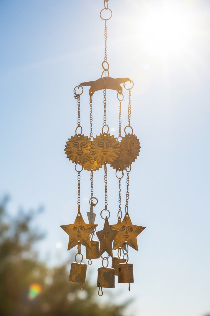5717 - 14" Rustic Copper Sun & Stars Windchime |G-12|