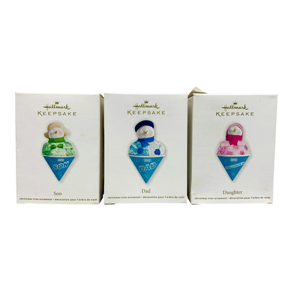 6004 - 3 Piece Set Father, Son and Daughter Snow Cone Snowmen Ornaments 5" |Pod 1-74|