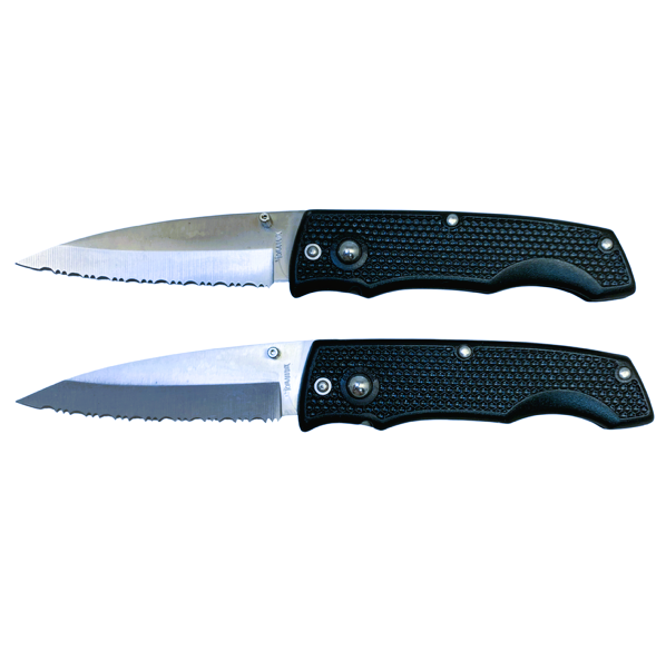 6388 - Set Of Two 7.5" Black Lockback Knife Serrated Stainless Steel Blade |77|